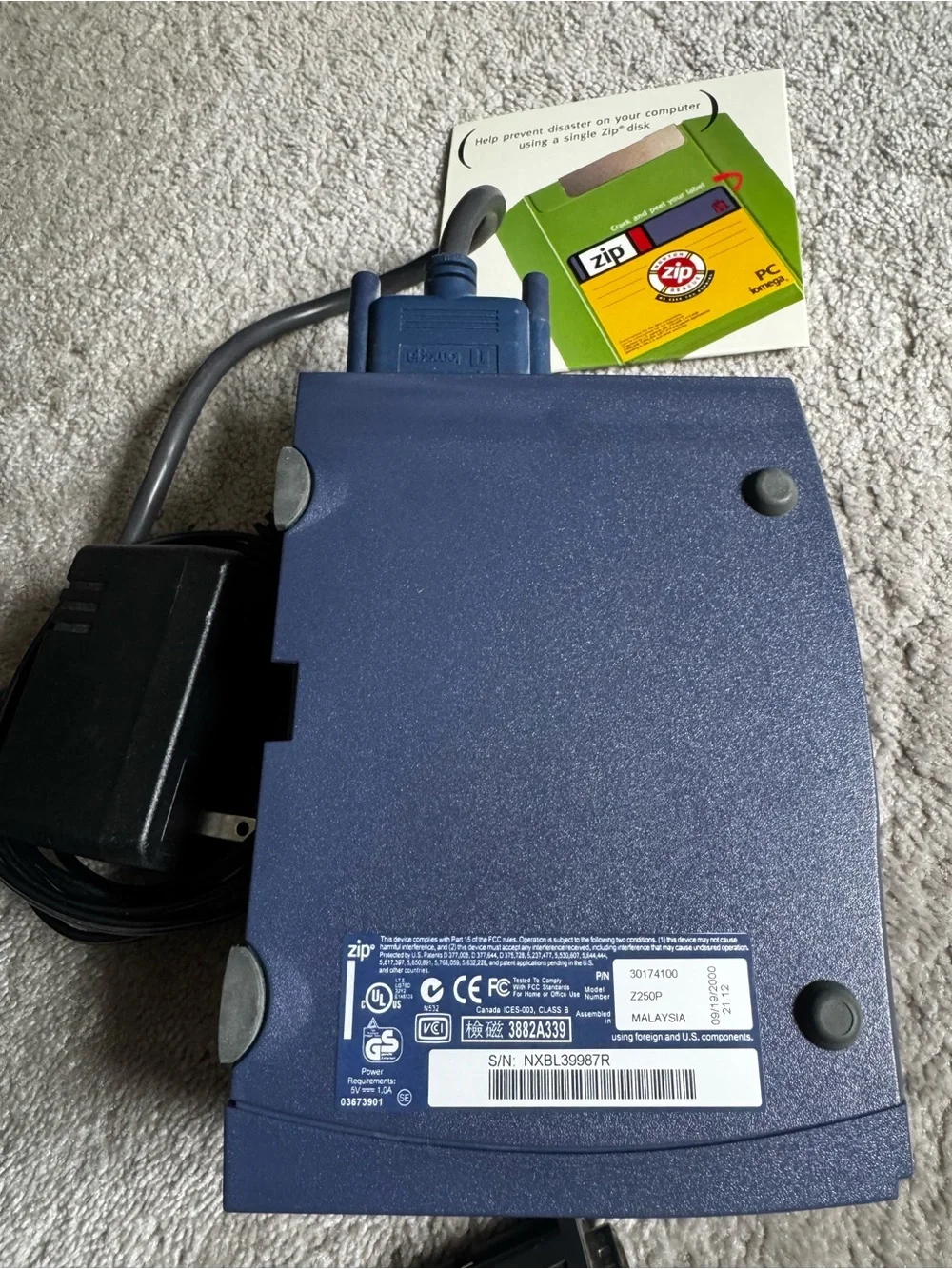 iomega ZIP 250 Model # Z250P External Drive with Power Supply and Parallel Cable